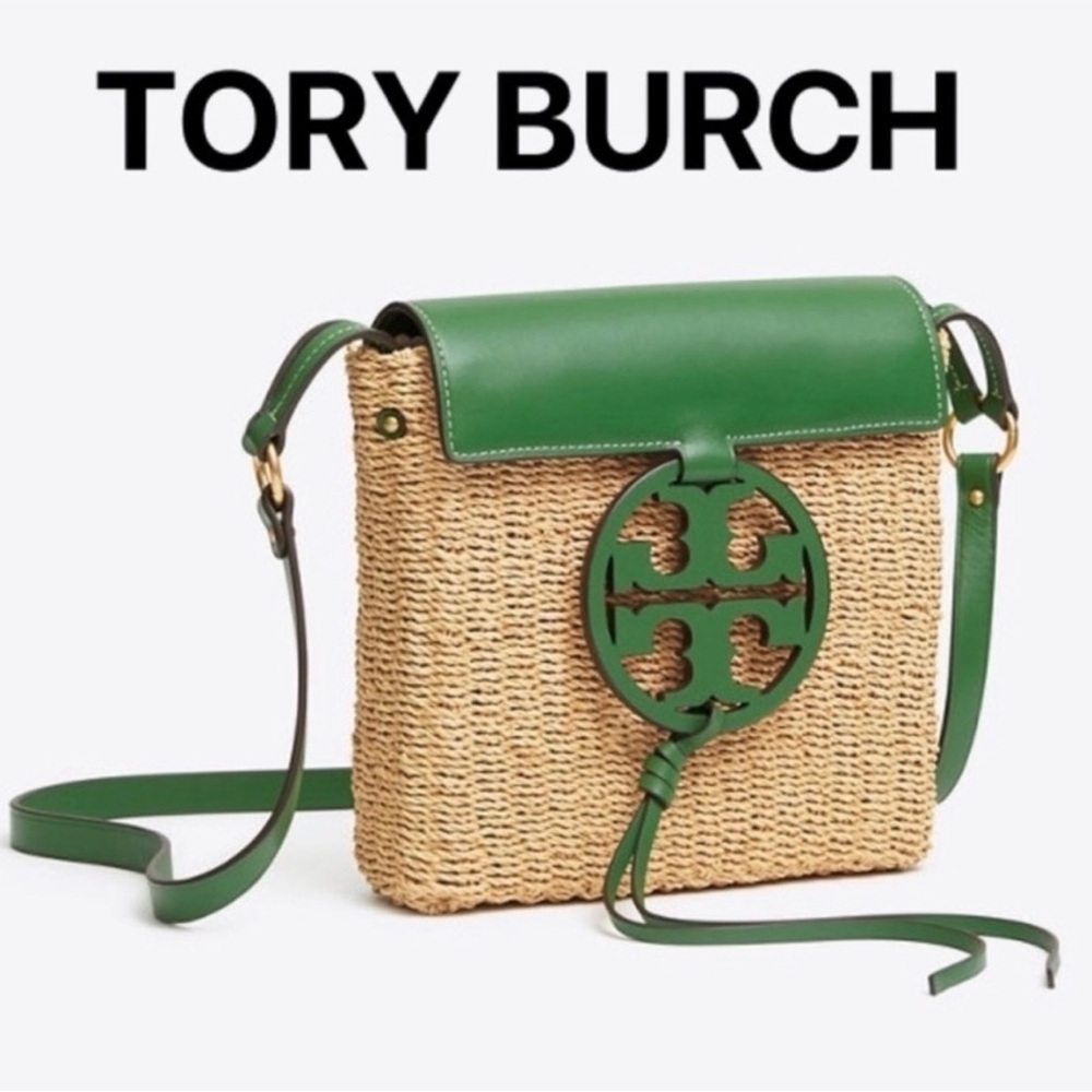 Tory Burch Straw Green Crossbody Bag